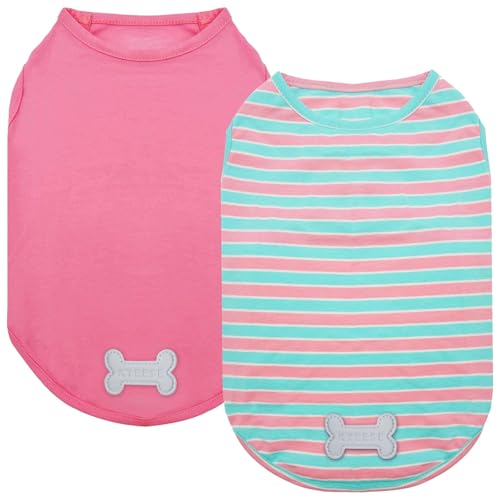KYEESE 2Pack Dog Shirt, Soft Striped Dogs T Shirts, Lightweight Doggie Tank Top Cat Clothes, Sleeveless Dog Shirt for Small Dogs, Stretchy Pet Vest, Pink, Medium - color: 01# 2Pack (Pink+Striped), size: Medium (7-13lbs)