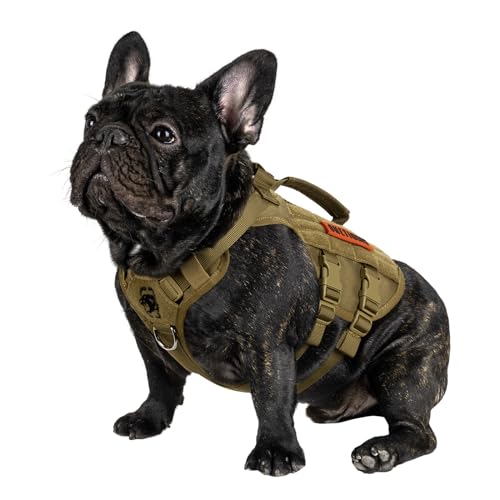 OneTigris Tactical Dog Harness for Small Dogs, No Pull Small Dog Vest Harness Breathable Military Dogs Molle Vest with Handles, Walking Hiking Training (Brown, XS) - color: Brown, size: XS