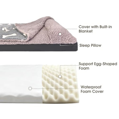 Dog Bed with Cover Pillow Blanket Attached, 30''X20'' Washable Rectangle Hooded Cozy Cave Cat Puppy Calming Crate Bed & Removable Cover, Indoor Covered Kennel Furniture Couch Sofa for Small Medium Pet - color: Multi-color
