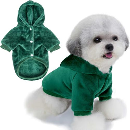 FabriCastle Dog Hoodie Sweater for Small Dogs Boy and Girl, Dog Clothes XS XXS Puppy Sweatshirt, Pet Outfit, Cat Clothing Super Soft Warm Snap On Closure (Dark Green, XX-Small) - color: Dark green, size: XX-Small