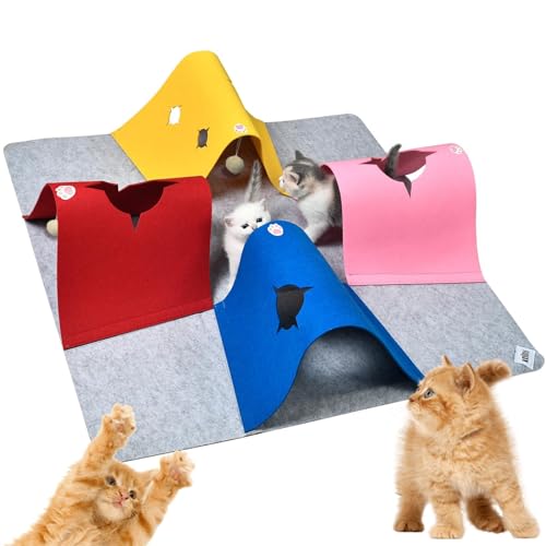Cat Toys Tunnel for Indoor Cats, Interactive Cat Enrichment Furniture with Plush Ball for Small Animals Pets, Kittens, Rabbit Cave Accessories - color: Multi-Color with Plush Ball