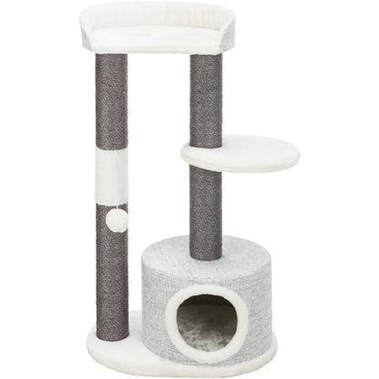 TRIXIE Pilar Cat Scratching Post 39.4 Inch - with Durable Sisal Rope (Gray) and Condo, Two Platforms, Top Platform with Backrest & Dangling Cat Toy - in Gray - color: Pilar