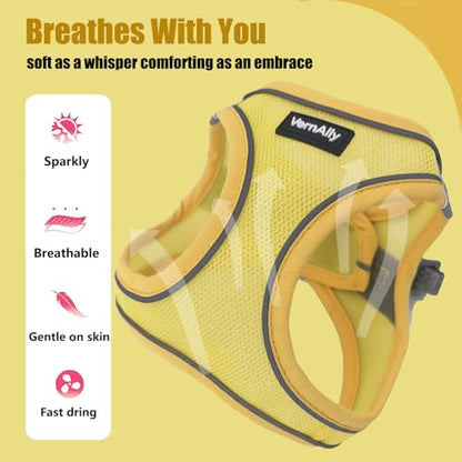 Sparkly Dog Harness Small Sized and Leash Set for Small Dogs Cats,Yellow XS Puppy Harness, Step in Soft Dog Reflective Vest, Breathable Mesh Pet Harness. (Yellow, XS) - color: Yellow, size: XS