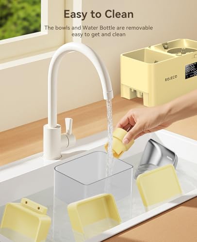 Rojeco 36Cups/8.5L Pet Automatic Cat Feeder and Gravity Water Dispenser,Stainless Steel Bowls 2-in-1 Set Large Capacity 5L Food Feeder and 3.5L Water Fountain for Cats,Pets,Small Dogs,Yellow - color: Yellow, size: 8.5L-Standard
