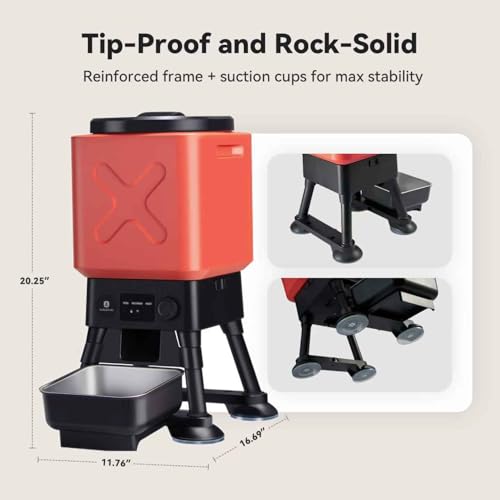 Automatic Dog Feeder for Large Dogs, 14L Capacity, Remote Feeding, Anti-Blockage System, Timed Auto Dog Food Dispenser, 2.4G WiFi App Control，Dual Power Supply,Stainless Steel Bowl - color: Red with WiFi