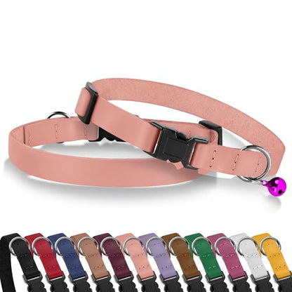 Breakaway Cat Collar with Bell - Leather Adjustable Kitten Collars with Safety Quick Release Buckle - Soft Small Pet Collars for Girl & Boy Cats (Rose) - color: Rose