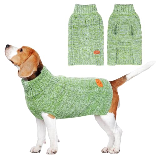 BEAUTYZOO Small Dog Sweater -Turtleneck Pullover Classic Cable Knit Fuzzy Winter Coat Dog Cold Weather Clothes for Small Medium Dogs Puppy Girl Boys,Green M - color: Green, size: M (Back: 16", Chest: 21", Neck: 13")