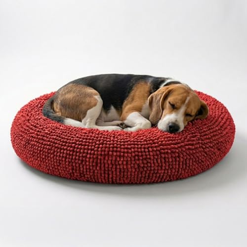 Muddy Mat®Cloud K-9 Bed for Dogs & Cats, Soft & Relaxing Donut Dog Bed, Chenille Material, Removable Cover, Washable & Dryer Safe–Red Medium(35'x35') - color: Red, size: Medium (35''X35'')
