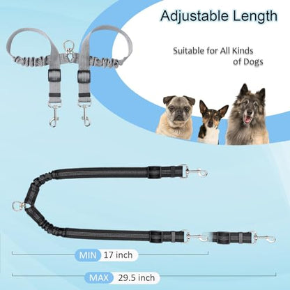2 Pcs Double Dog Leash, No Tangle for Walking 2 Dogs Adjustable Length Leash Reflective Splitter for Large and Small Dogs(Black, Grey)