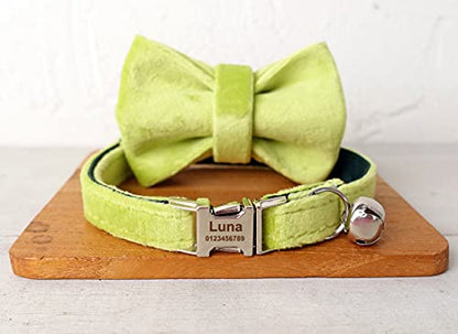 Cat Collar Personalized with Name Phone Number Engraved,Customized with Bell for Small Dogs Puppy Kitten - color: Avocado Green, size: L (8"-13")