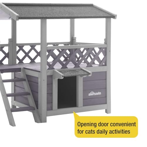 Aivituvin Cat House Outdoor Indoor Feral Kitty Shelter with Escape Door for Cats, Weatherproof Roof