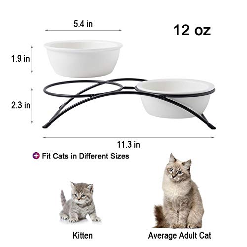 ZONEYILA Elevated Cat Bowls, Dog Bowl, Ceramic Raised Cat Food Water Bowl Set with Metal Stand for Indoor Cats Small Dog, Prevent Neck Pain,12 Ounces, Cute Paw Pattern - color: Paw Pattern Bowls & Black Stand