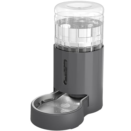 JUNSPOW Cat Water Dispenser and Stainless Steel Bowl, Automatic Gravity Water Dispenser for Cats or Small Medium Size Dogs, Large Capacity, Easy to Clean and Safe for Pets - color: Grey, size: 4L