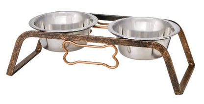 Loving Pets Elevated Dog Bowls – Raised Stainless Steel Dog Bowls with Steel Stand – Non-Skid, No Spill Feeder for Small, Medium & Large Dogs – Easy to Clean, Durable Raised Dog Feeding Station - color: Aged Copper, size: 2 Quarts