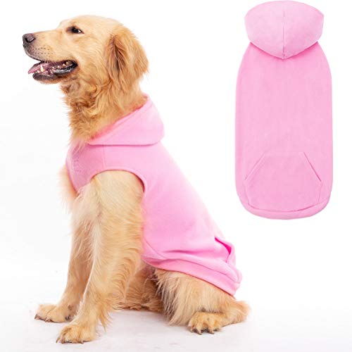 EXPAWLORER Dog Hoodie Fleece Sweater Vest, Hooded Dog Sweatshirt Fall Winter Pet Clothes with Leash Ring, Sleeveless Warm Cozy Puppy Clothing for Cat Small Medium Large Dogs Girl Boy, Pink M - color: Pink, size: Medium