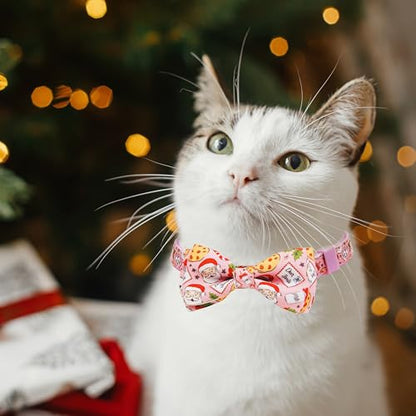 Christmas Cat Collar 2-Pack - Cute Santa & Cookies Holiday Collars with Removable Bow Tie & Bell, Adjustable Breakaway Safety Buckle for Kitties Kittens (Pink & Blue) - color: Cookies for Santa