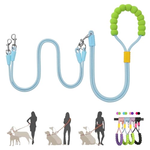 Hands Free Double Dog Leash for Two Dogs, No Tangle 360° Swivel Fit for Small and Medium Breeds, Adjustable Split Leads (Blue(5A Level Pet-Friendly Premium Edition) - color: Blue(5A Level Pet-friendly Premium Edition）