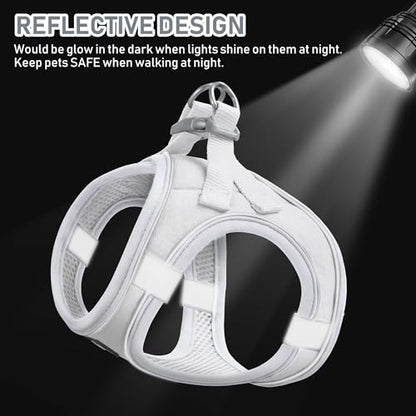Small Pet Harness Collar and Leash Set, Step in No Chock No Pull Linen Fabric Soft Mesh Dog Vest Harnesses Reflective for Dogs Puppy Cats Kitten Rabbit (White, XXS) - color: White, size: XXS