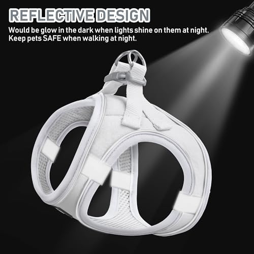 Small Pet Harness Collar and Leash Set, Step in No Chock No Pull Linen Fabric Soft Mesh Dog Vest Harnesses Reflective for Dogs Puppy Cats Kitten Rabbit (White, XS) - color: White, size: X-Small