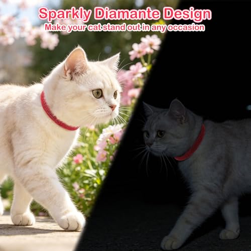 Rhinestone Cat Collar Breakaway with Bell, Diamond Cat Collar with Safety Buckle Quick Release for Girl Boy Small Kitten Pets Puppy,Cute Soft Female Male Cat Collars, Christmas 8-12" - color: Red-2 (1 Pack), size: 8"-12" Cats / Mini Dogs