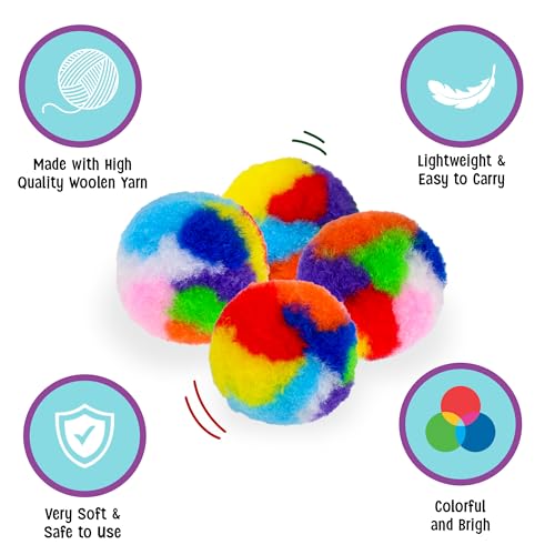 Ethical SPOT Kitty Yarn Puffs Colorful Woolen Yarn Cat Toy Contains Catnip 1.5" Pack of 4 Pet