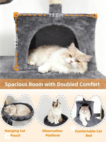 Cat Tree 60.63 inches Cat Tower for Indoor Cats, Multi-Level Cat Condo Furniture with Scratching Posts, Plush Perches, Activity Center with Cozy Basket & Hammock for Cats (Darkgray) - color: DarkGray