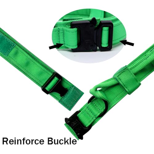 Tactical Dog Collar - Military Dog Collar - Adjustable Nylon - Heavy Duty Metal Buckle with Handle - Bright Green, Small - color: Bright Green, size: Small (Pack of 1)