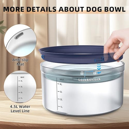 Decflow 1.2Gallon Dog Water Bowl No Spill, 4.5L Large Capacity Spill Proof Dog Bowls with Transparent Floating Disk, No Splash Slow Drinking Dog Bowl for Sloppy Messy Drinkers - color: D-Blue
