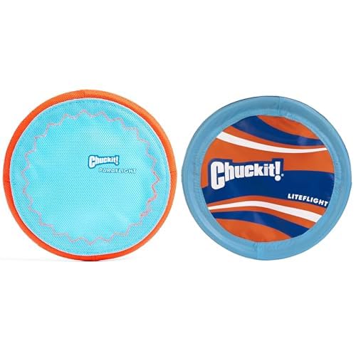 Chuckit! Dog Flying Disc Bundle - Small 6.75" Paraflight Flyer & Large 10" Lite Flight - Floating Water Toys for Dogs