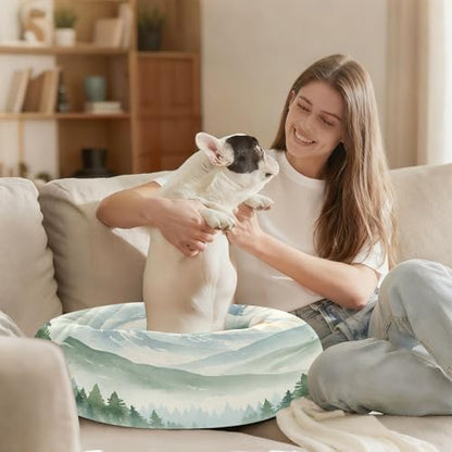 Round Cat Bed Dog Bed,13in Forest Washable Non-Slip Bottom Soft Pet Bed for Small Medium Dogs and Cats - size: 13in