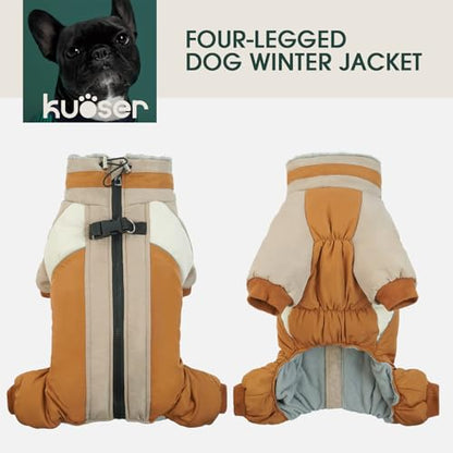 Kuoser Fullbody Dog Coat - Medium Dogs, Warm Winter Coat with Built-in Harness, Reflective, Brown L - color: Brown, size: L (PRIORITIZE BACK LENGTH: 16.9'')