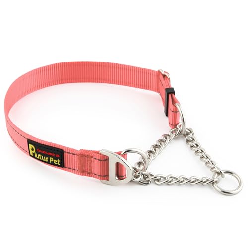 Plutus Pet Martingale Dog Collar with Stainless Steel Chain and Reflective Nylon, Adjustable No Pull Training Collar, for Small Medium, and Large Dogs, Pink, S - color: Pink, size: Small