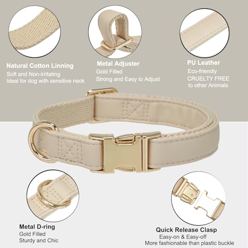 Soft Classic Leather Dog Collar Heavy Duty Padded Collars with Metal Buckle for Puppy Small Medium Dogs (Beige White,M) - color: White, size: Medium