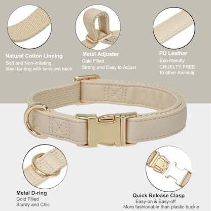 Soft Classic Leather Dog Collar Heavy Duty Padded Collars with Metal Buckle for Puppy Small Medium Dogs (Beige White,M) - color: White, size: Medium