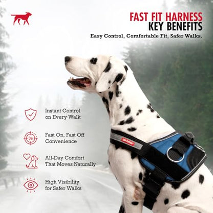 Tuff Pupper Fast Fit Harness for Medium Dogs | No Pull No Choke, Escape-Proof | Rugged Padded Breathable Vest | Traffic Control Handle | 3 Leash Clips | Reflective Trim | Easy On Off (M, Blue) - color: Midnight Blue, size: Medium (Chest 24-29 Inches)