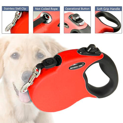 16Ft Chew Proof Retractable Dog Leash Anti-Chewing Wire Ropes Hands-Free Adjustable Safety Lock Durable Nylon Belt for Large Dogs Red L - color: Red, size: Large