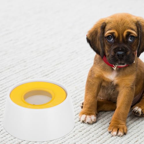 PRETYZOOM No-Spill Dog and Cat Water Bowl with Buoyancy Float, Plastic Splash-Proof Slow Water Feeder for Small Pets, Yellow Upgrade Version for Neck Protection and Indoor Use