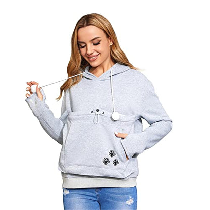Unisex Big Pouch Hoodie Long Sleeve Fleece Pet Dog Holder Carrier Pullover Sweatshirt… - color: Light Grey, size: Large