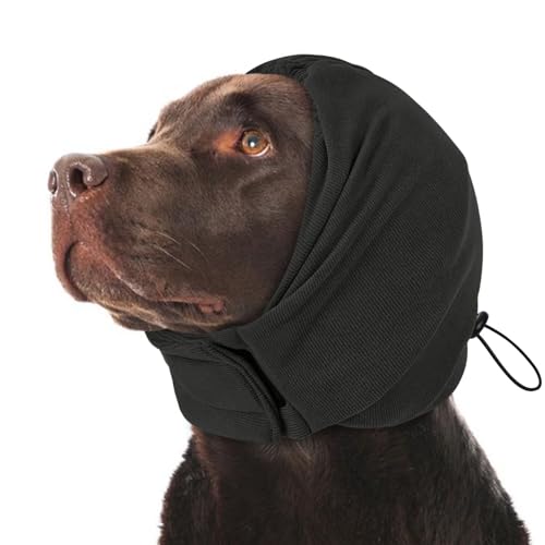 Dog Calming Hoodie, Soft & Adjustable No Shake Ear Wrap for Dogs Hematoma, Noise Protection Dog Head Muffs, Anxiety Relief Ear Cover for Dogs for Fireworks, Separation, Drying, Thunder - color: Black, size: Medium
