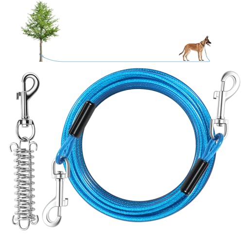 Dog Tie Out Cable, 30 FT Heavy Duty Dogs Lead Cable with Detachable Shock Spring, Dog Runner Chains for Outside Yard Camping Hold Small or Medium Dogs (30feet, up to 160lbs) - color: Blue, size: 30ft/160lbs