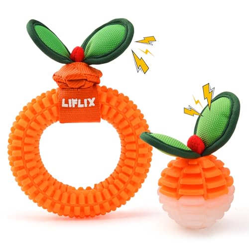 LIFLIX 2-Pack Dog Teeth Cleaning Toys, Durable TPU Bite and Brush Dog Toys for Small and Medium Dogs, Dental Puppy Teething Toys