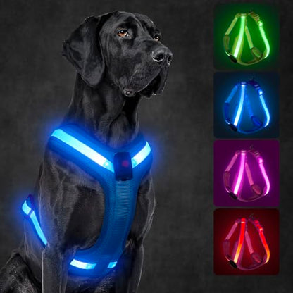 Light Up Dog Harness, LED Dog Harness Rechargeable, Glow in the Dark, LED Dog Vest Reflective, Light Up Harness for Dogs, Dog Lights for Night Walking, Blue, XL - color: Blue