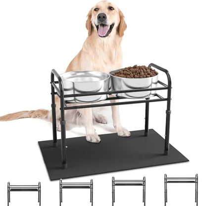 ADENGL Raised Dog Bowl Stand for XLarge & Large Dogs,Table Steel Frame Elevated Dog Bowls Stand with Mat,Non-Slip No Spill,Adjusts to 4 Heights 8.7-13.4", Holds 6-8.7" Diameter Bowl(Bowl Not Included) - color: Black (Bowls Not Included), size: Height:8.7"