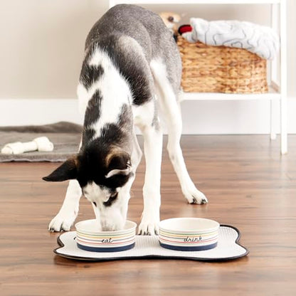Bone Dry Ceramic Food Bowls, Non-Slip & Dishwasher Safe, Medium Set, 6x2 Eat/Drink - color: Eat/Drink, size: Medium Set, 6x2"