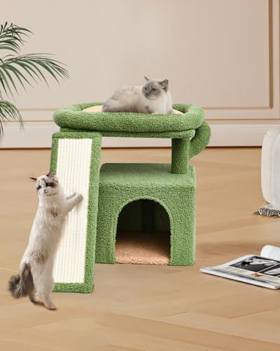 Small Cactus Cat Tree for Indoor Cats, Green Cat Tower with Scratching Post & Board, Unique Cactus Cat House with Perch for Kittens, Stable Condo and Stand (Green) - color: Green