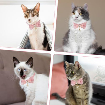 JJUNW Cat Collar Breakaway, Cat Collar with Pearl Pendant Quick Release Safe Buckle Pink Bowtie Adjustable Baby Kitten Collars Cute Cat Collar for Girl Cat (Style1)