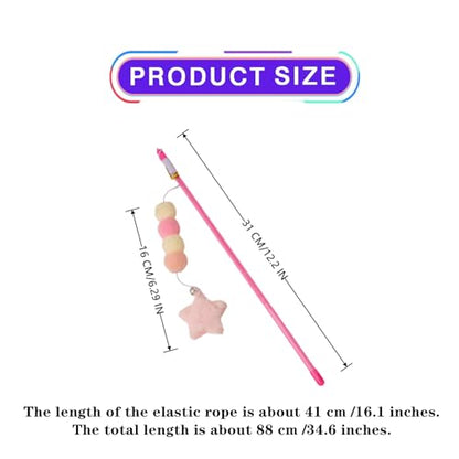 2 PCS Cat Wand Toy Interactive Cat String Toys Elastic Rope Plush Ball Star Pendant Cat Feather Toy Cat Stick Toy for Indoor Cat Mice and Animals Toys Pet Supplies