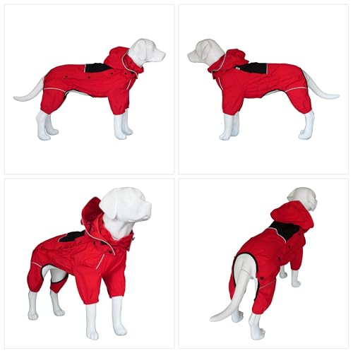 LOVELONGLONG Fleece-Lined Dog Raincoat with Removable Hood – Waterproof Winter Full Body Dog Jacket – Windproof Snowproof Cold-Weather Suit – Red-F XXS - color: Red-Fleeced, size: XXS (Back 9")