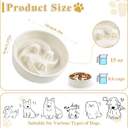 Ceramic Slow Feeder Dog Bowls, 0.6 Cups Dog Food Dish for Small and Medium Breed, Puzzle Dog Food Bowl for Fast Eater, 15OZ, 6.3 inch(Beige) - color: Beige-M