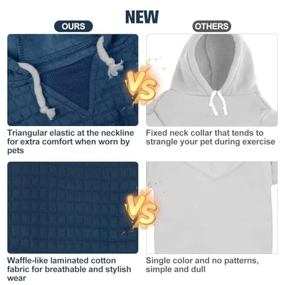 BEAUTYZOO Small Dog Hoodie Sweater with Pockets, Dog Clothes for Small Medium Dogs Boy Girl, Waffle-Like Laminated Pet Coats with Hat and Leash Hole, Navy Blue S - color: Navy Blue, size: S (Back: 12",Chest: 16", Neck: 10")